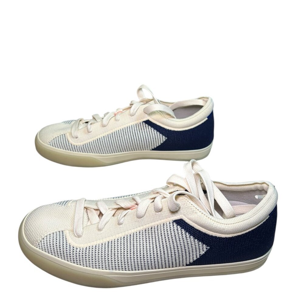 Rothy’s Cream Navy Blue Sneakers Women’s Size 9 Knit Lace-Up Flats - Picture 7 of 7